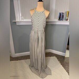 Ann Taylor cream & Navy Striped Maxi Dress-10
